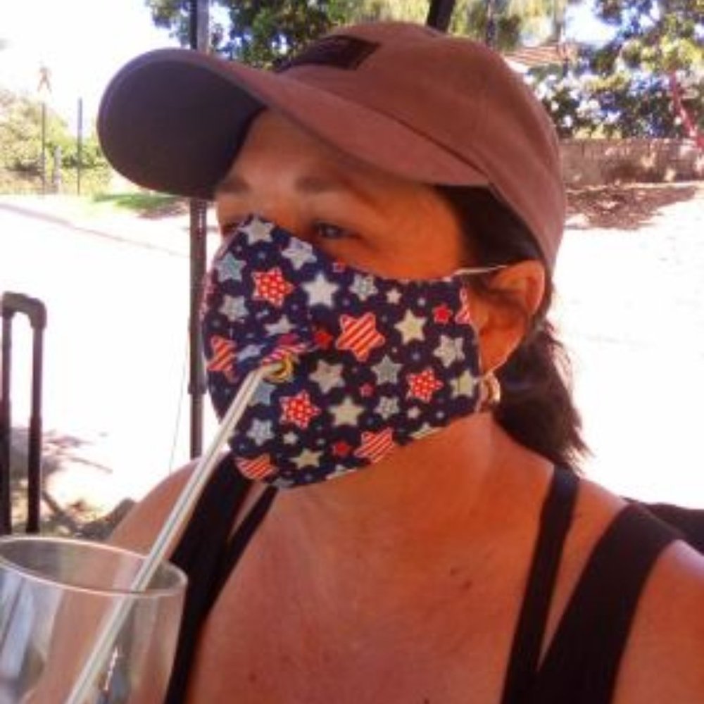 FACE MASK WITH STRAW OPENING-BLUE STARS